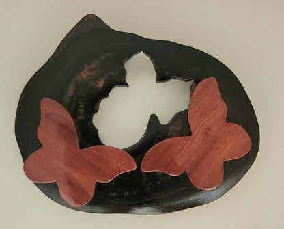 Carved Wall Hanging Branch Circle with Twin Butterflies - from Local Tau wood
