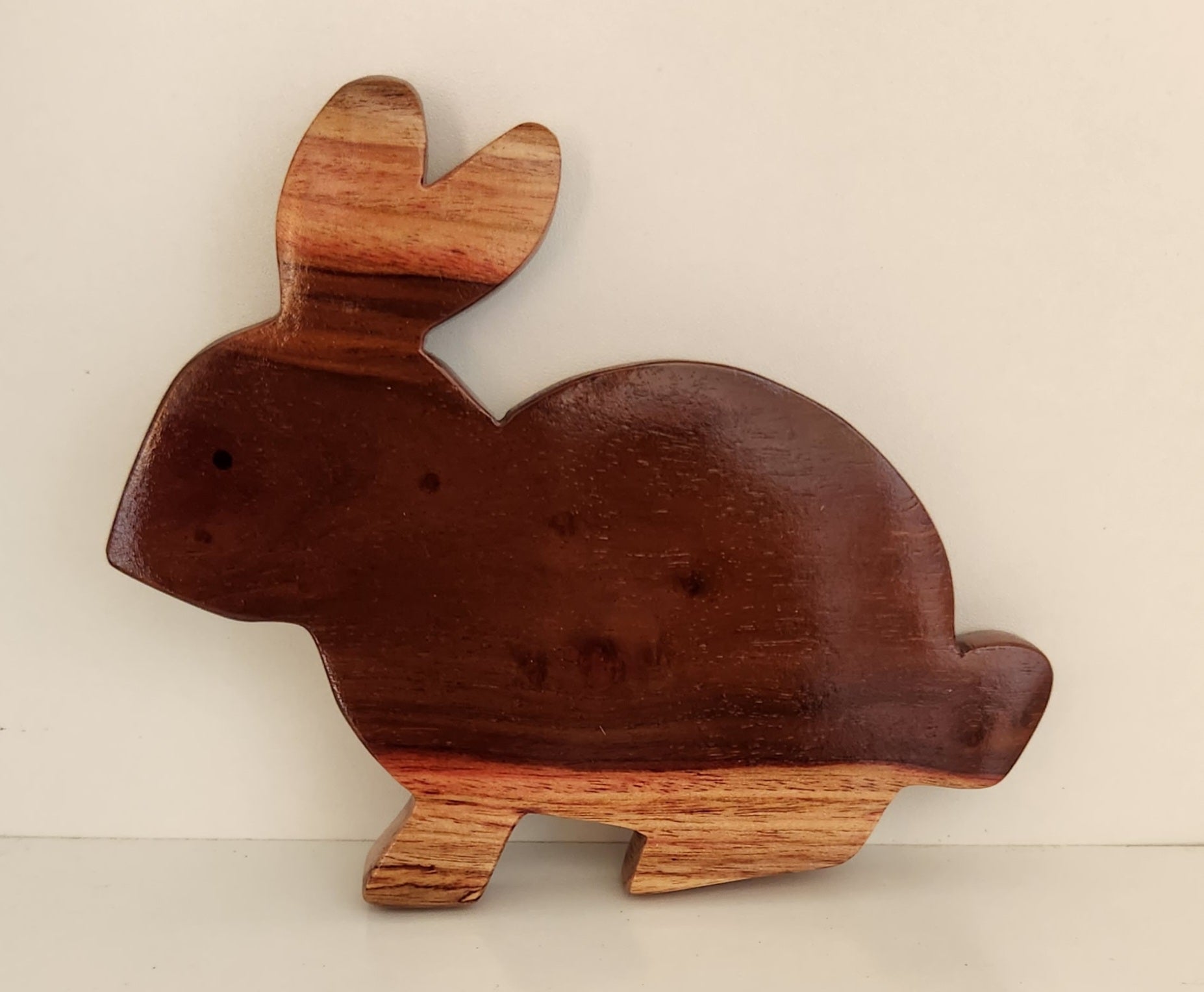 Hand Carved Bouncy Bunny Wall Hanging - Pale Burau or Red Miro