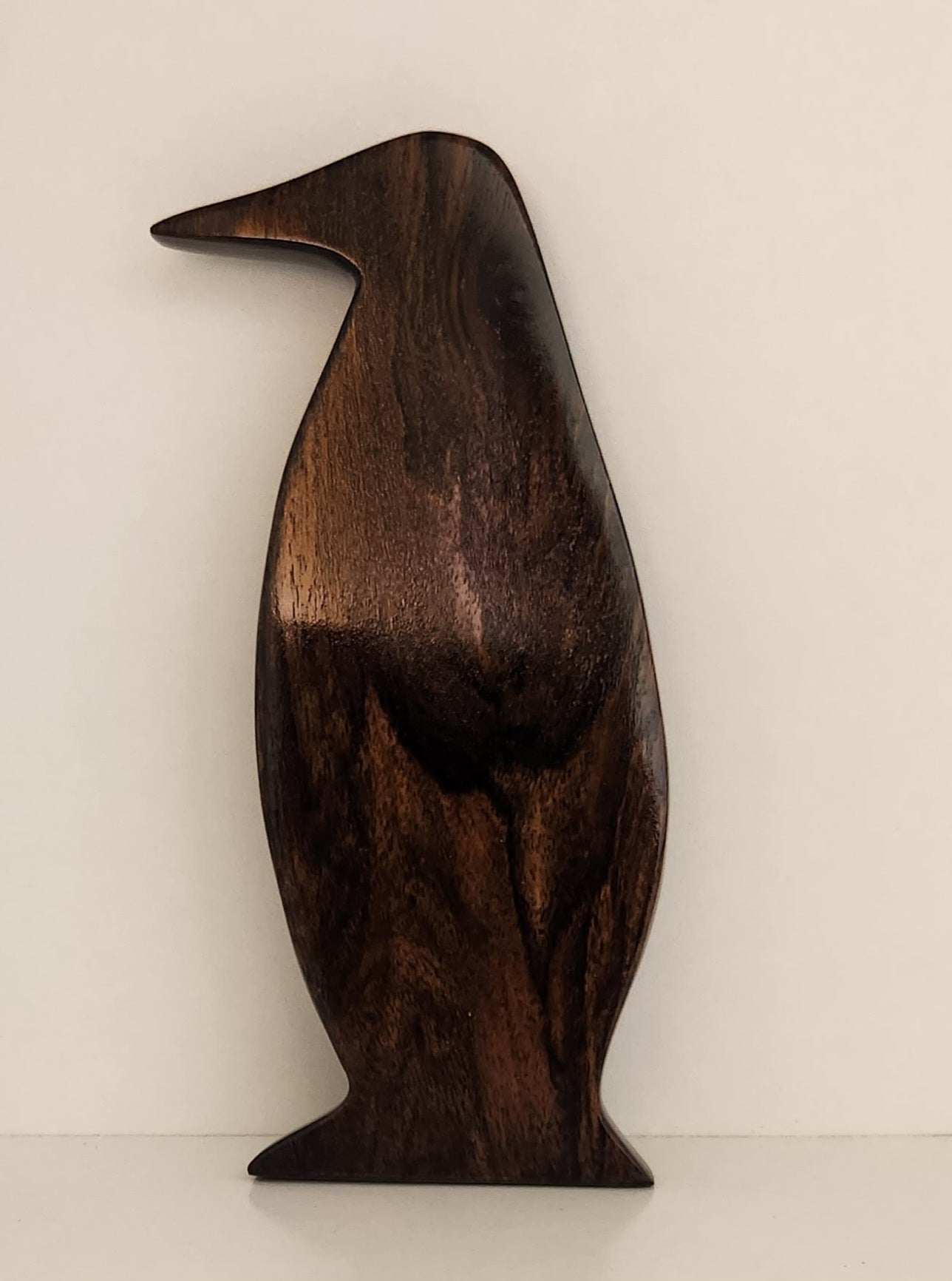 Hand Carved Perky Penguin  Wall Hanging - in Dark Tau or Red Miro wood