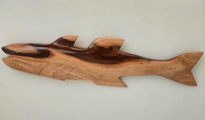 Hand Carved Flying Fish Wall Hanging - in Dark Tau or Red Miro wood - Large
