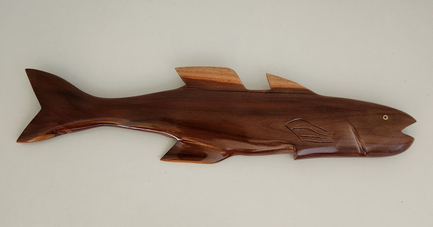 Hand Carved Flying Fish Wall Hanging - in Dark Tau or Red Miro wood - Large