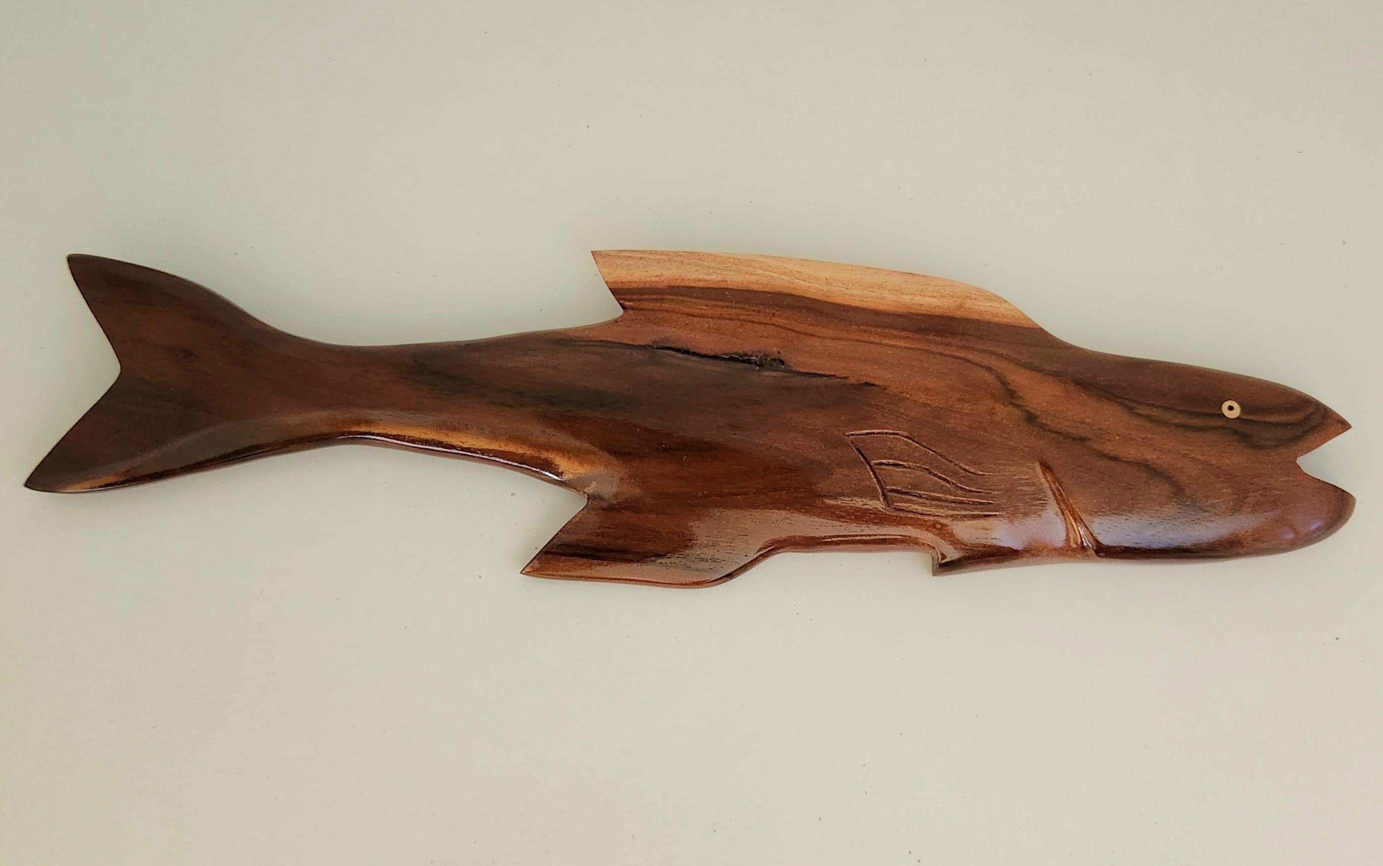 Hand Carved Flying Fish Wall Hanging - in Dark Tau or Red Miro wood - Large