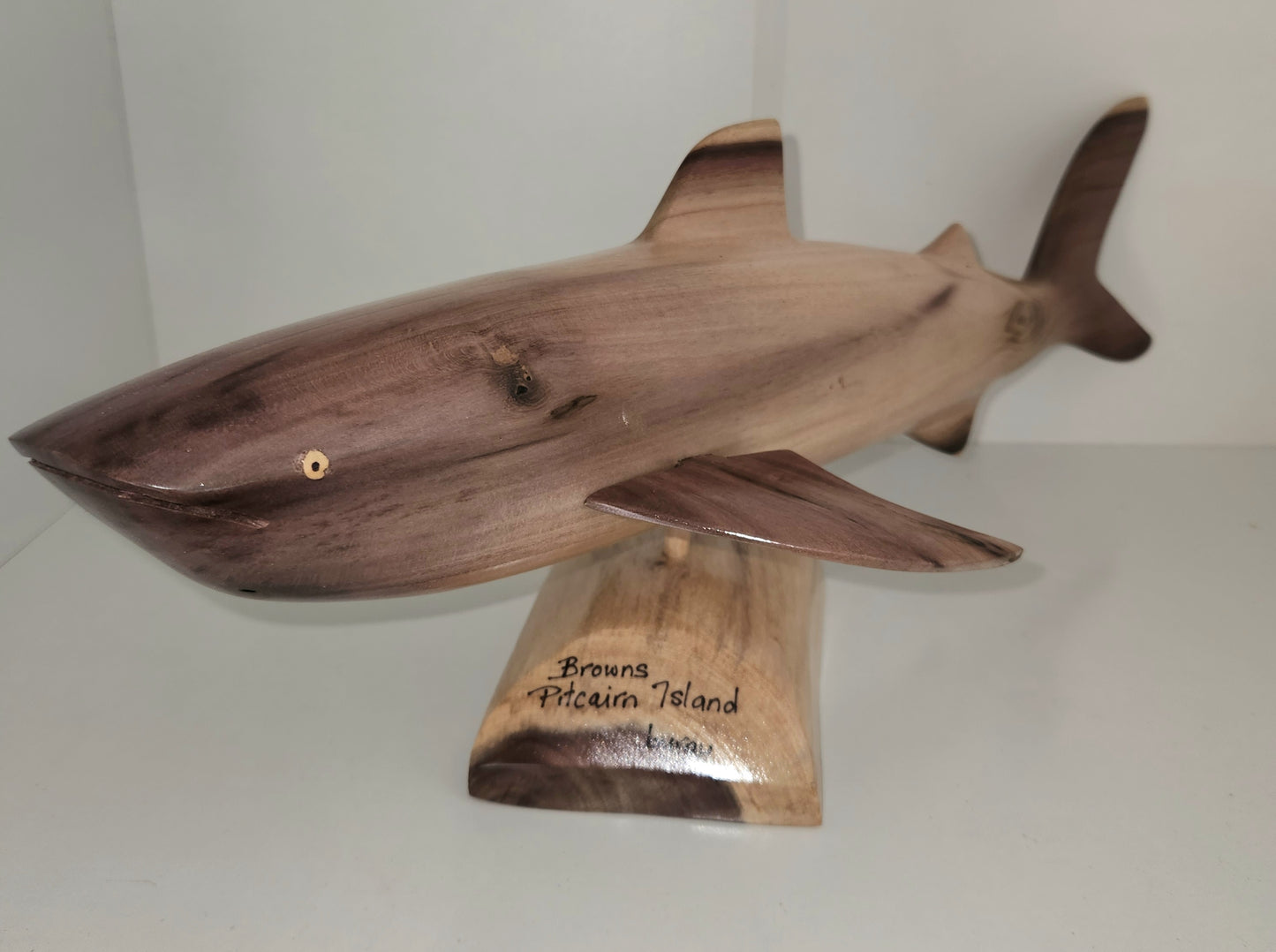 Hand Carved Whale Shark from Local Burau wood  - Large