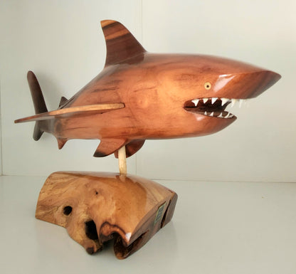 Hand Carved Whole Shark from Local Miro wood  - Large