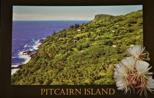 Postal de la isla Pitcairn - Mirando hacia abajo a Adamstown