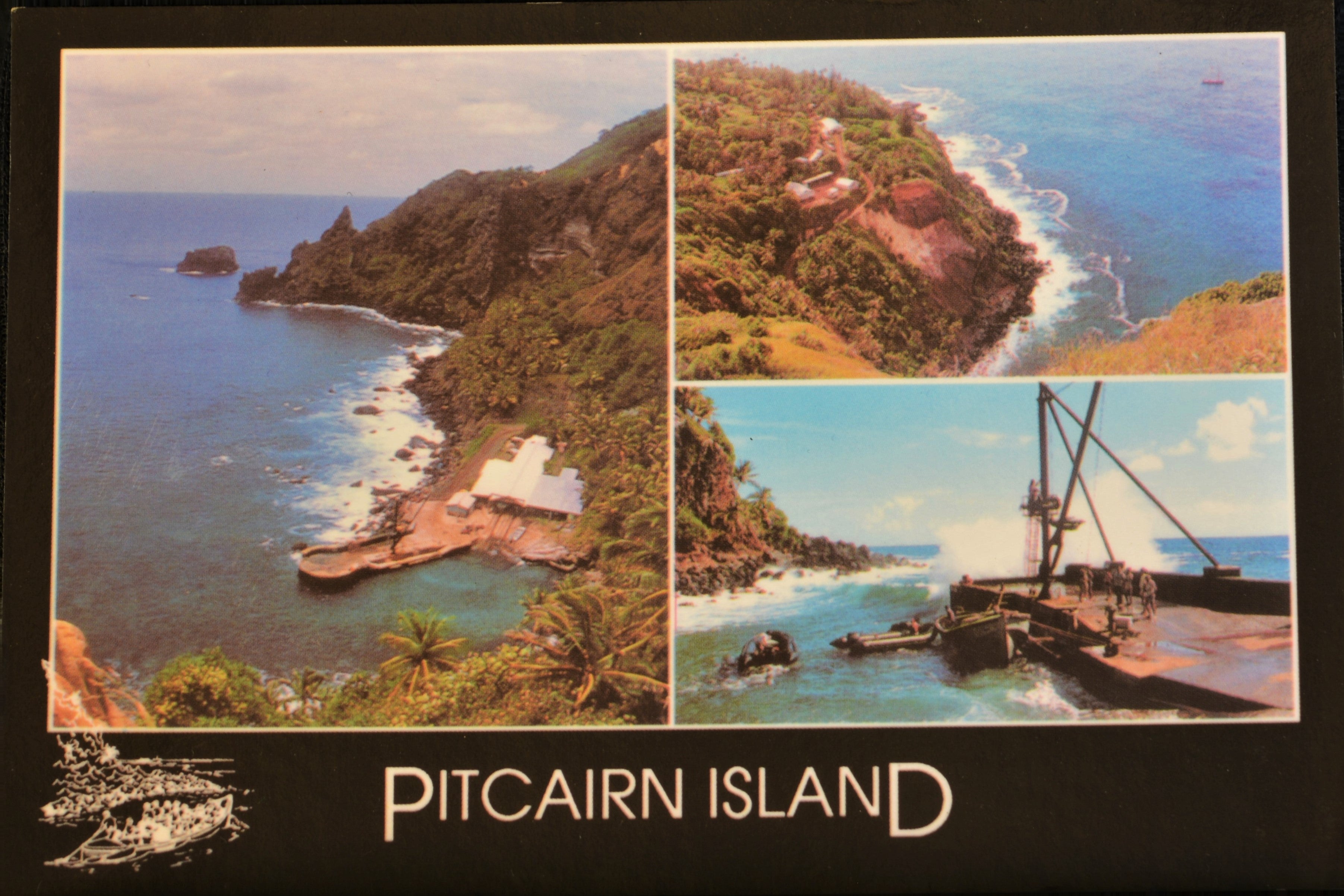 Pitcairn Island Postkarte - Bounty Bay und die Landung gestempelt