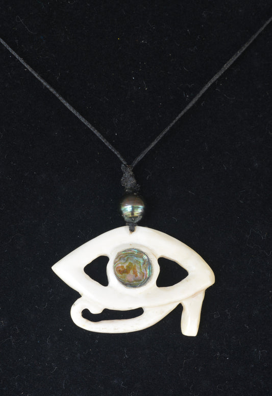 Hand carved bone necklace with Tahitian pearl