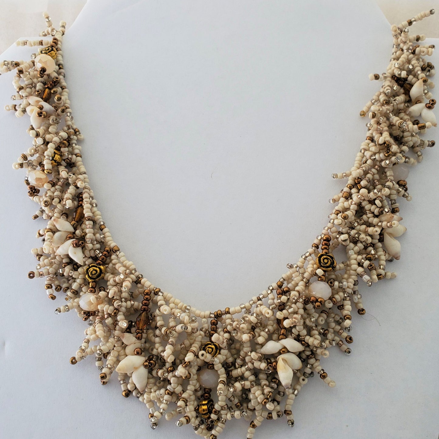 Hand made Coral Form Necklace - Cone Shells & Recycled Glass