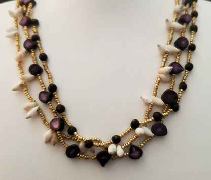 Hand made 3 Strand Necklace - Hand-cut Fetuei beads, Shells