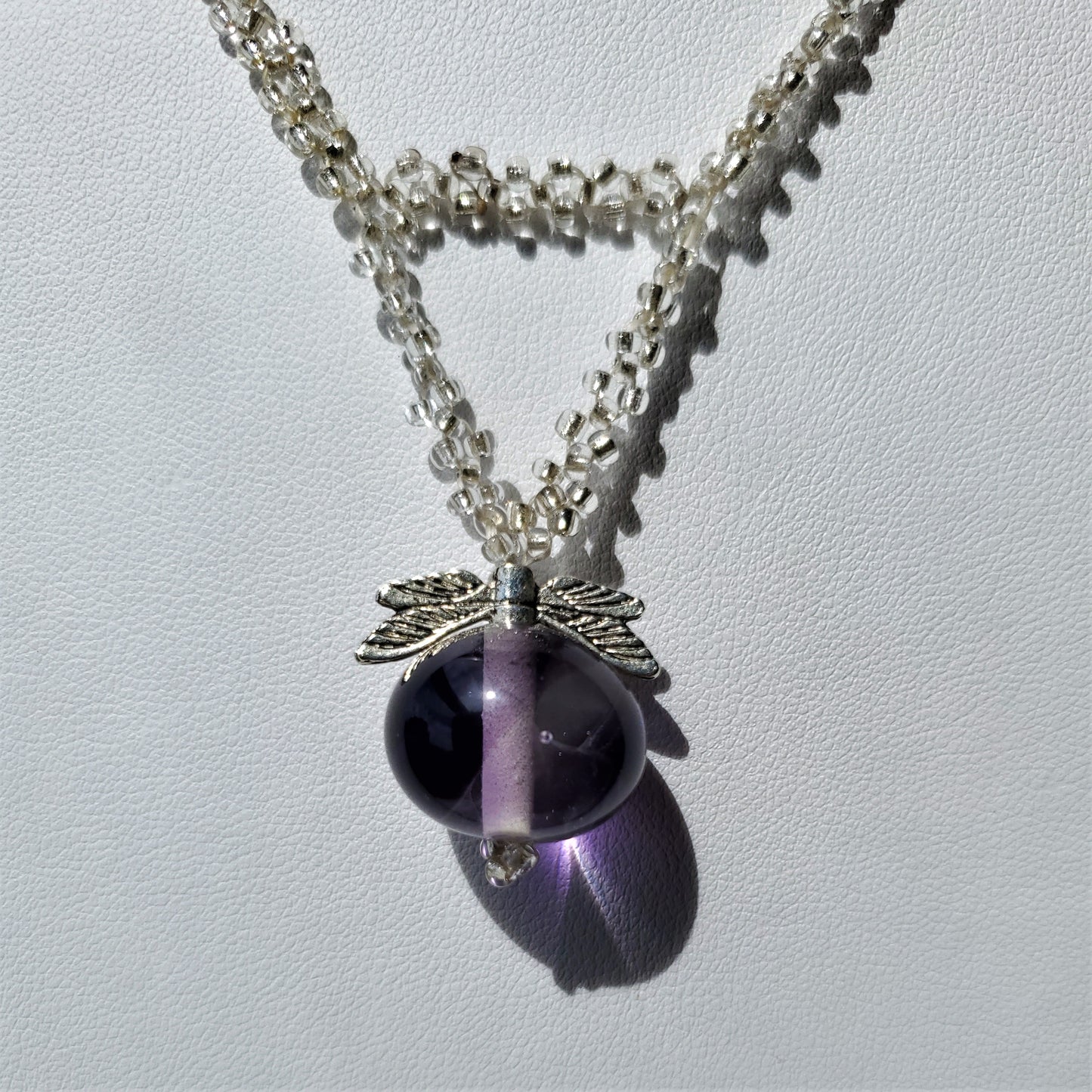 Hand crafted Purple Orb and Dragonfly Recycled Glass Necklace