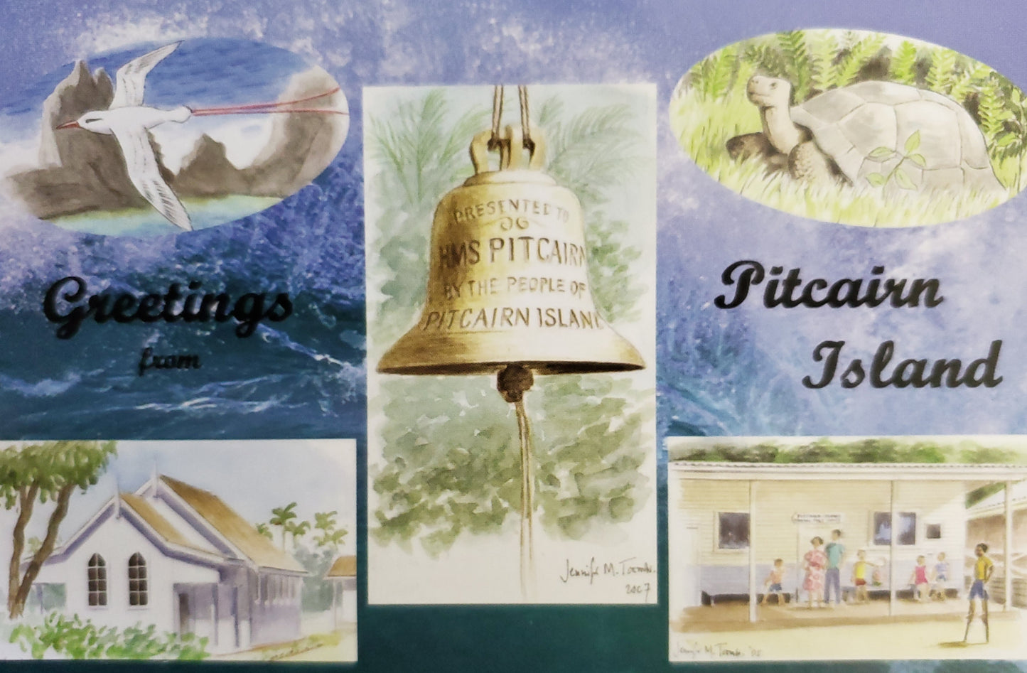 Pitcairn Island Postcard - Akvareller av Jennifer M Tombs