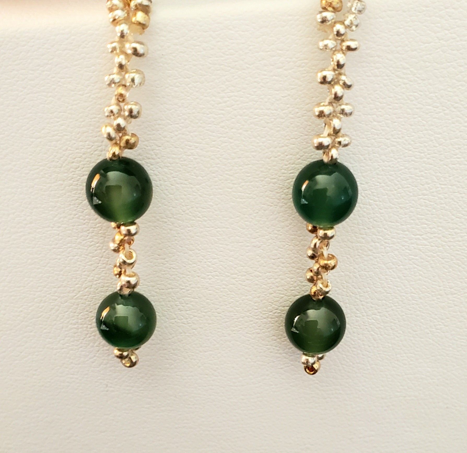 Handmade Recycled Glass Beaded Earrings - Bottle Greens