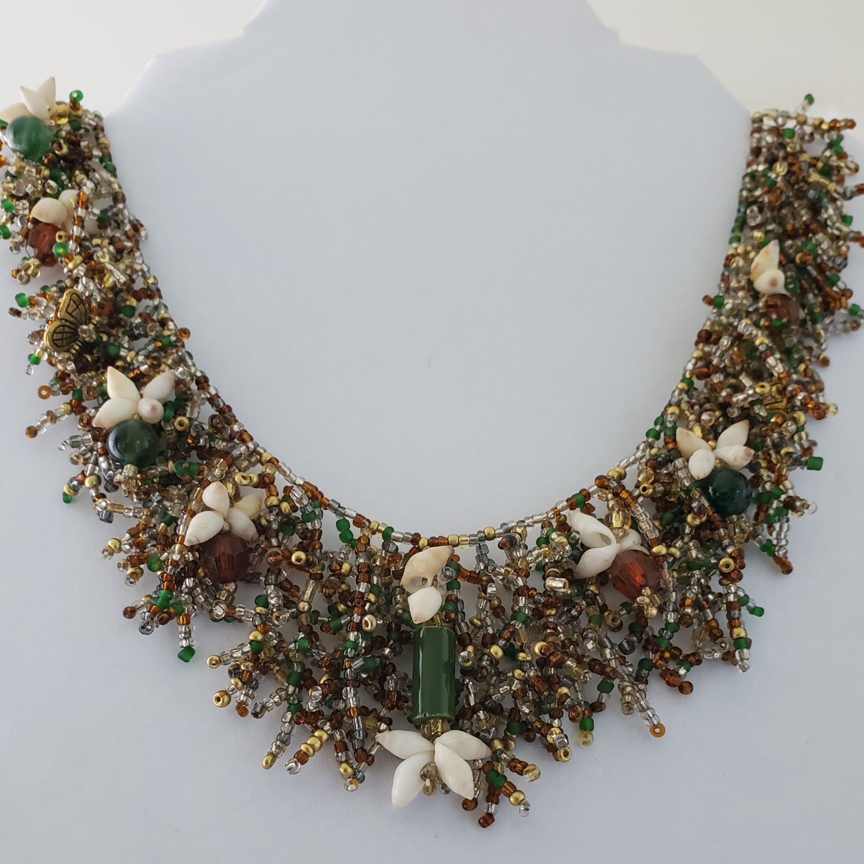 Handmade Coral Form Necklace - Recycled Glass & Bounty Bay Shells