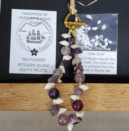 Hand crafted Cone Shell, Amethyst & Recycled Glass Bracelet