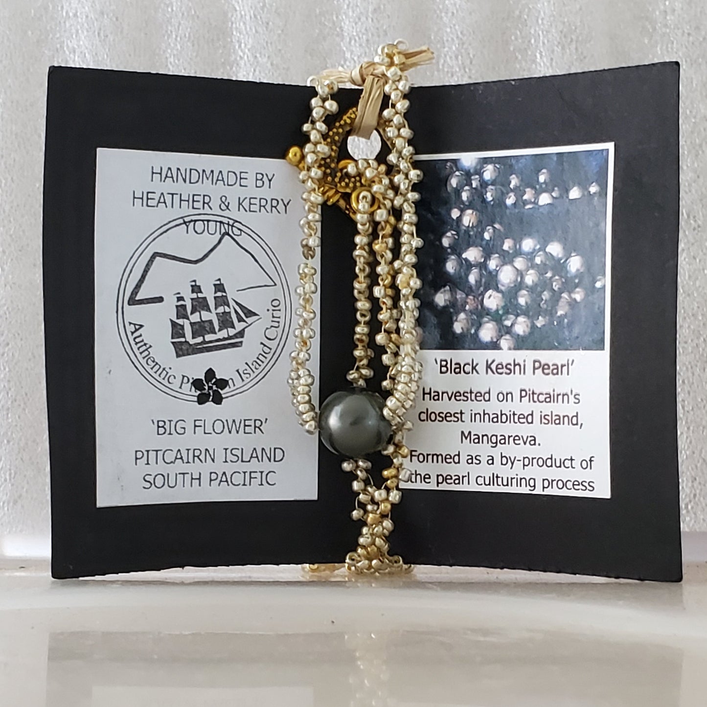 Perle unique fabriquée à la main - Collier chaîne en argent et or