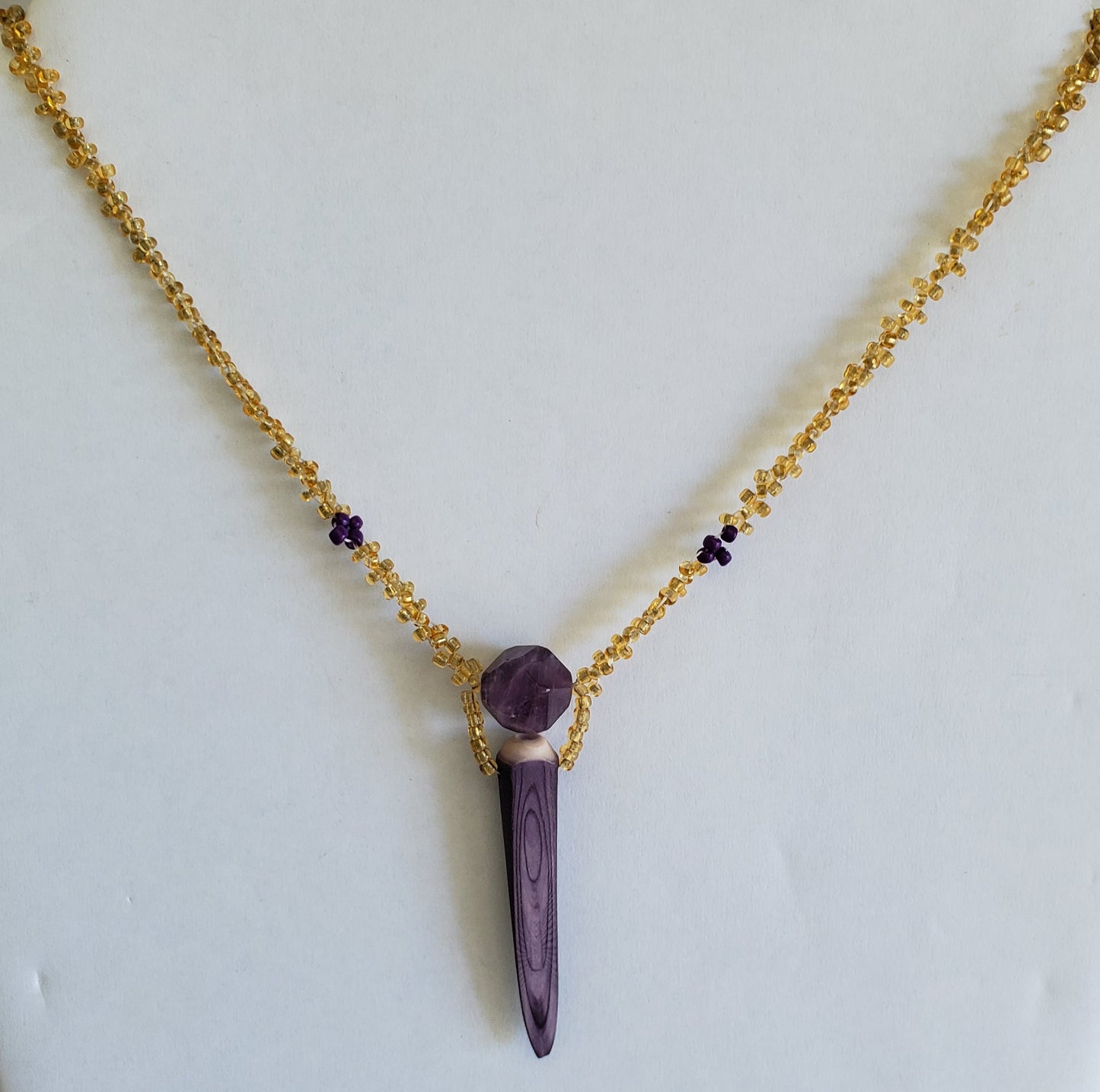Handmade Single Purple Sea Urchin Spike and gold Beaded Chain