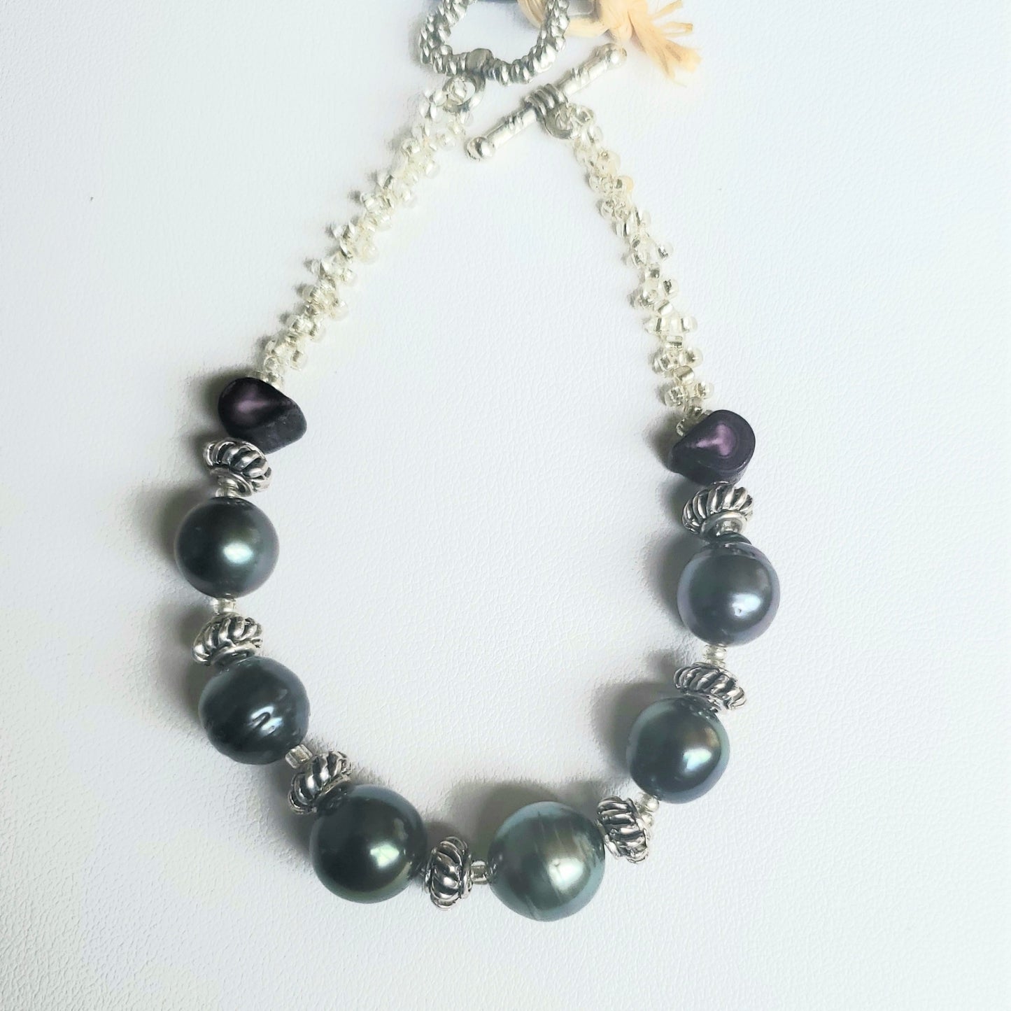 Handmade Tahitian Black Pearl & Pitkern Sea Urchin Bracelet