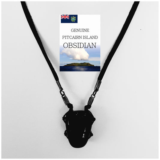 Pitcairn Island Black Obsidian Handmade Netted Necklace - Leather Thong